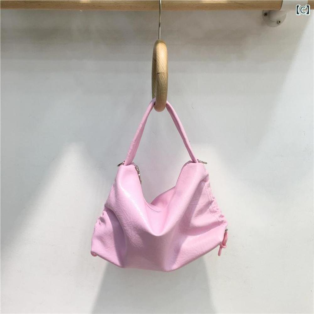 Drawstring Pleated Cloud Shoulder Bag Soft Leather - image 3